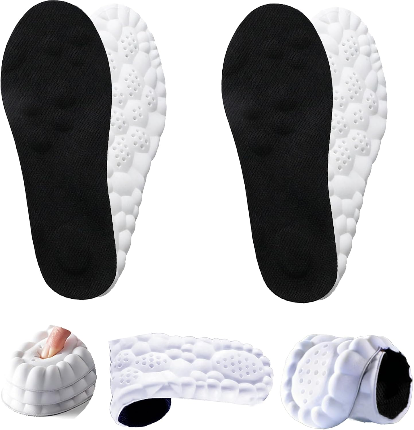 2 Pairs Cloud Insoles for Men&Women,Memory Foam Insoles for Men,High Rebound 4D Cloud Insoles for Men & Women,Arch Support Insoles,Comfort Shoe Inserts for Women Shoe Soles(Black,Men9-10/Women11-12)