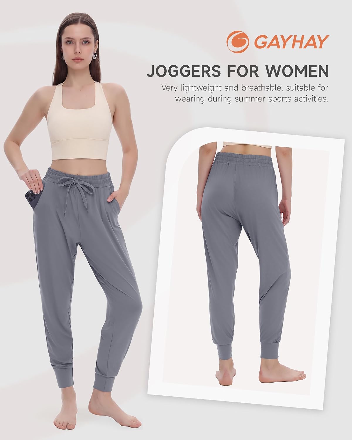 GAYHAY Joggers for Women with Pockets - Womens Sweatpants Lightweight Yoga Cycling Pants for Athletic Workout Gym Running