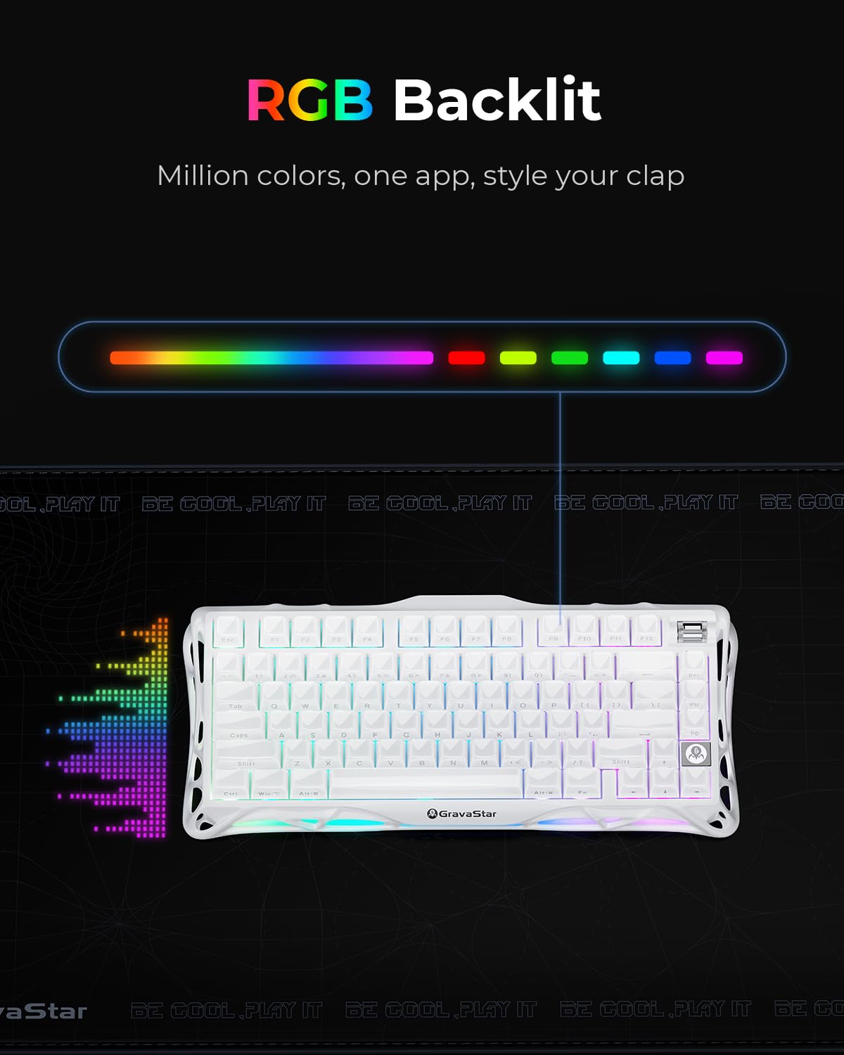 GravaStar Mercury K1 klawiatura mechaniczna z aluminiową ramą, 75% bezprzewodowa klawiatura gamingowa Hot Swap Custom Keyboard z przyciskiem, Gasket,klawiatura RGB Tri-Mode, nasadki klawiszy PBT, 8000