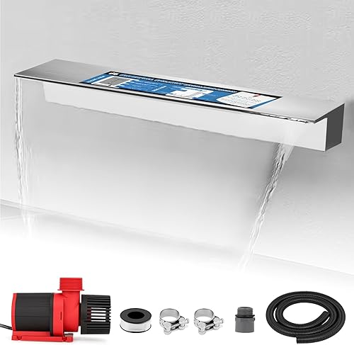 Mxmoonant Fuente de piscina de acero inoxidable con bomba de agua sumergible para jardín, estanque, natación, patio