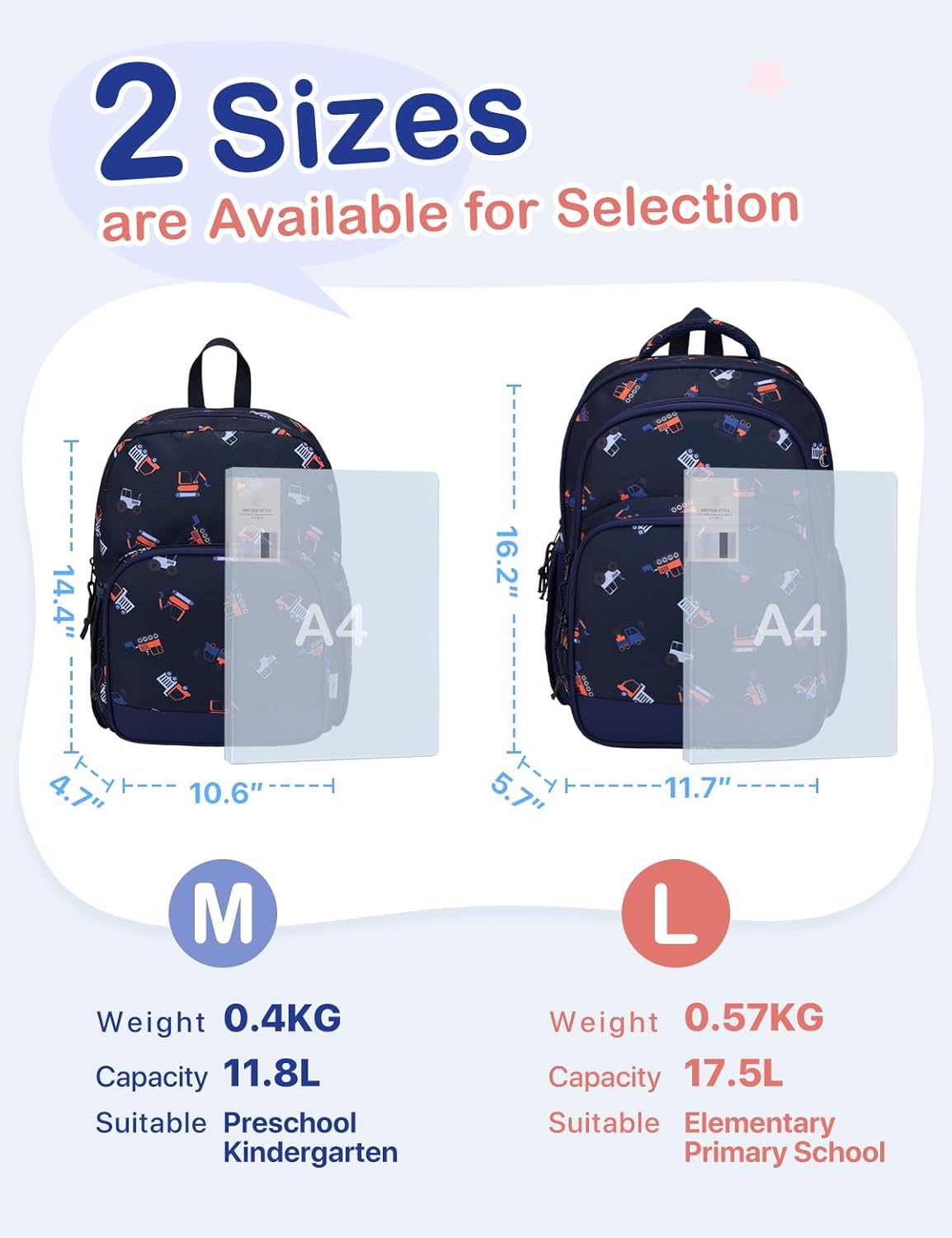 VASCHY Kids backpacks, 16in Water Resistant Boys Girls Backpack for Preschool/Primary/Elementary School Bookbag