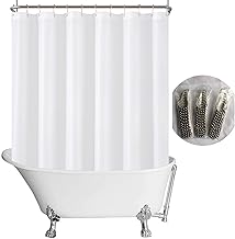 N&Y HOME Fabric Clawfoot Tub Shower Curtain 180 x 70 inches All Wrap Around, 36 Hooks Included, Hotel Quality, Washable, Water Repellent, Diamond Pattern White Bathroom Curtains with Grommets