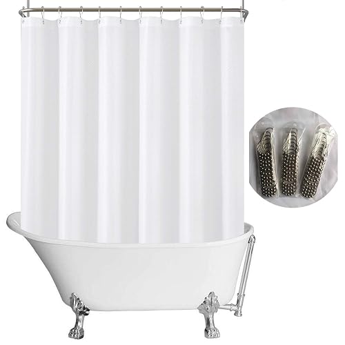 N&Y HOME Fabric Clawfoot Tub Shower Curtain 180 x 70 Diamond Pattern White | 36 Hooks Included, Water Repellent, Washable, Hotel Quality 180 x 70 inches Wrap Around Shower Curtain for Clawfoot Bathtub