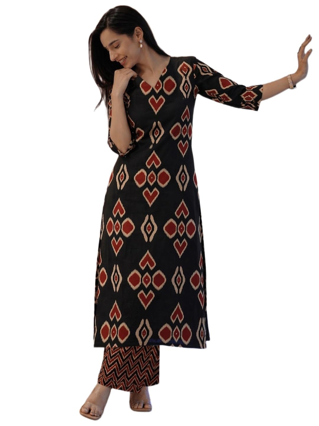 anni designer Co Ord Set for Women Viscose Printed | Straight Kurta Palazzo Set for Woman | V Neck 3/4 Sleeve Ethnic Dress Stylish Coord Outfit Trendy Womens Clothing-picture-12