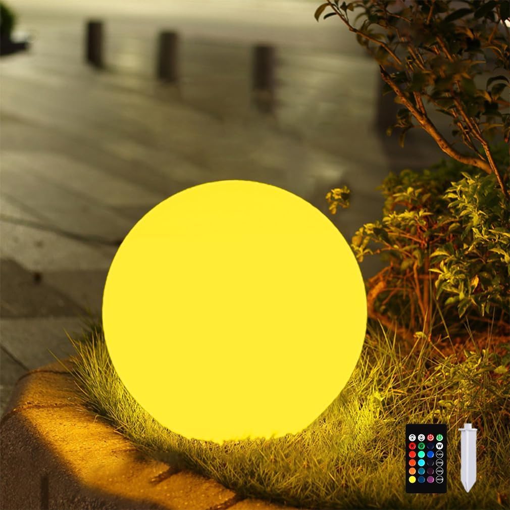 8 inch Solar Glowing Globe Light, 16 Colors Changing Solar Garden Ball Light, Auto-On/Off LED Glow Ball W/Remote, Waterproof Landscape Lighting Globe W/Ground Stake for Yard Patio Lawn Christmas Decor