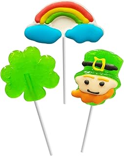 Fruidles 12-Pack St. Patrick's Day Green Shamrock Leprechaun And Rainbow Design Lollipops, Party Favor Box, Individually Wrapped (12-Pack)