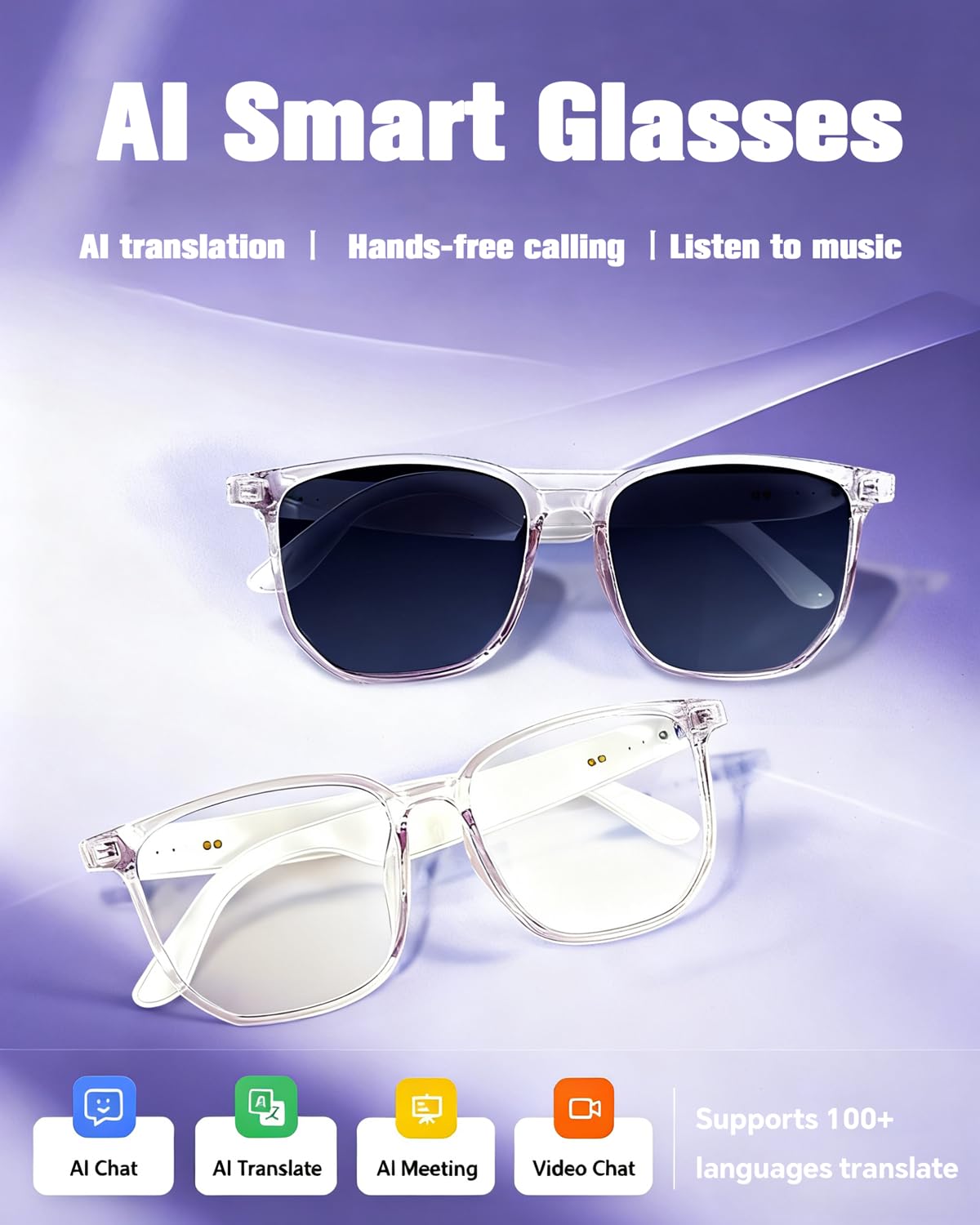 AI Smart Bluetooth Sunglasses Women Men Open Ear Speakers - Dettaglio