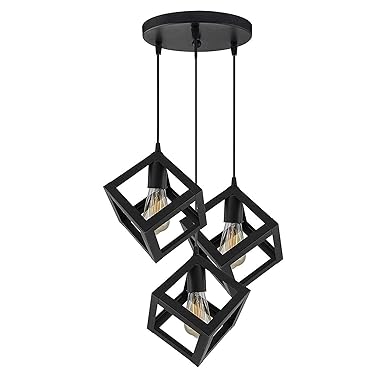 Online Generation 3 Lights Round Cluster Chandelier Cube Light with Braided Cord Pendant Lights for Ceiling Hanging Lights for Home Decoration Living Room/Hall/Balcony (Black, Bulb not Included)