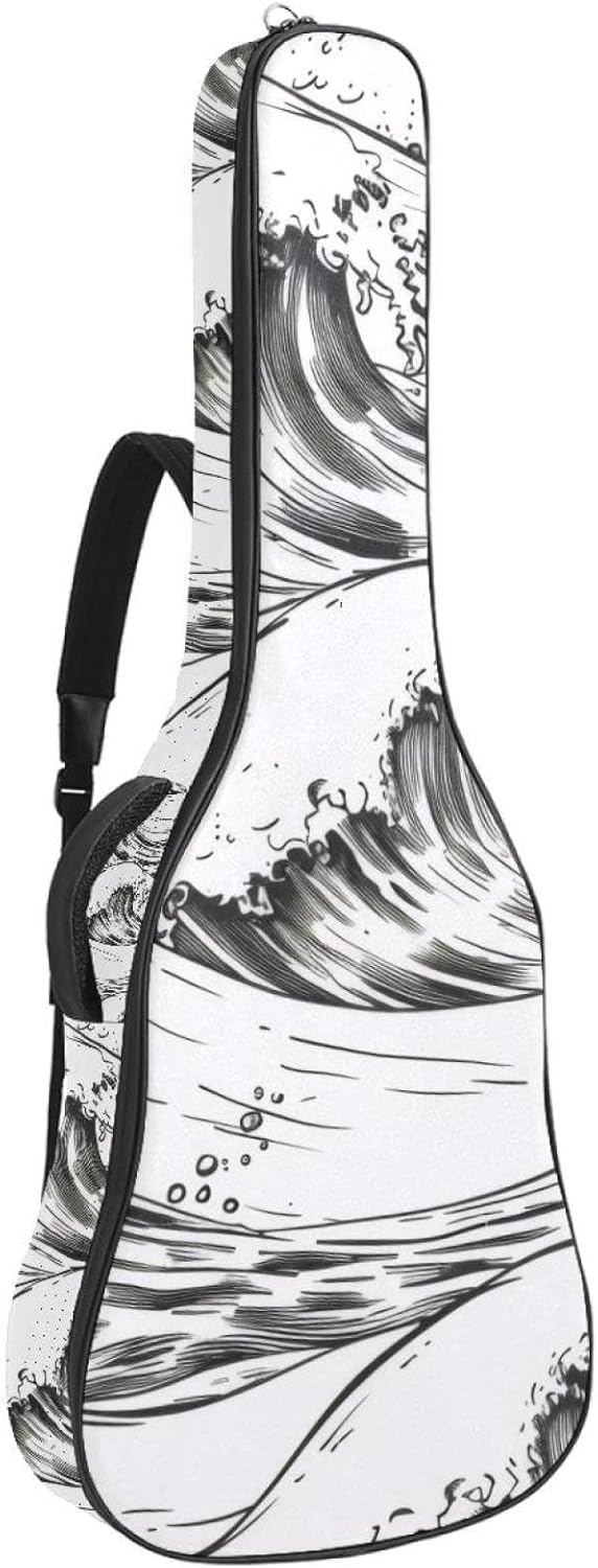 Acoustic Guitar Gig Bag 1 cm Thick Padding, Waterproof Electric Guitar Bag 40-42 Inch Guitar Case Backpack with Dual Shoulder Strap, Ocean Surfing Wave Horizontal Pattern