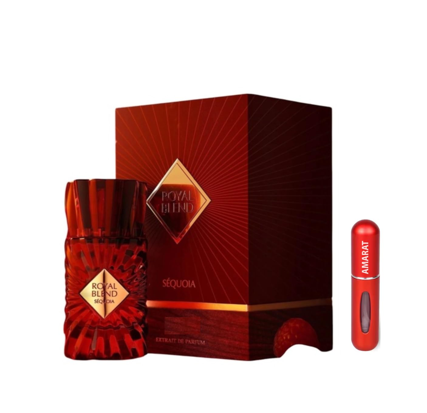 Royal Blend Sequoia Extrait de Parfum Perfume 100 ml, arabskie perfumy o długiej żywotności, w zestawie rozpylacz 5 ml, drzewny zapach z nutami szafranu, gałki muszkatołowej, lawendy i bursztynu