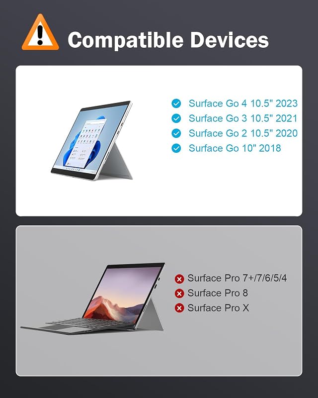 MoKo Bluetooth Billentyűzet Tok Surface Go 4/3/2/2018 Modellekhez, 7 Színű LED Háttérvilágítás, Érintőpaddal, Újratölthető Akkumulátor, Feke
