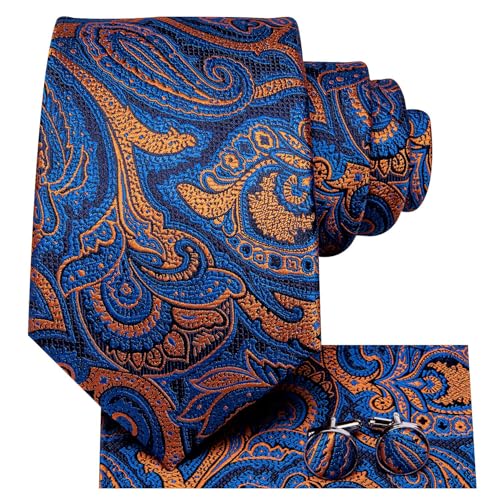 Image of Dubulle Mens Paisley Striped Tie Woven Necktie for Men and Handkerchief Cufflinks Set Wedding Formal Business