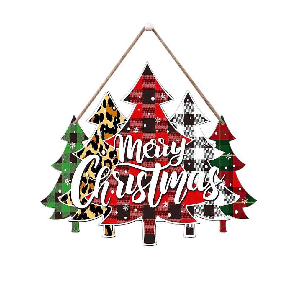 Calmudhon A Christmas Tree Wooden Door Hanger Merry Christmas Front Door Sign Farmhouse Holiday Decor ﻿