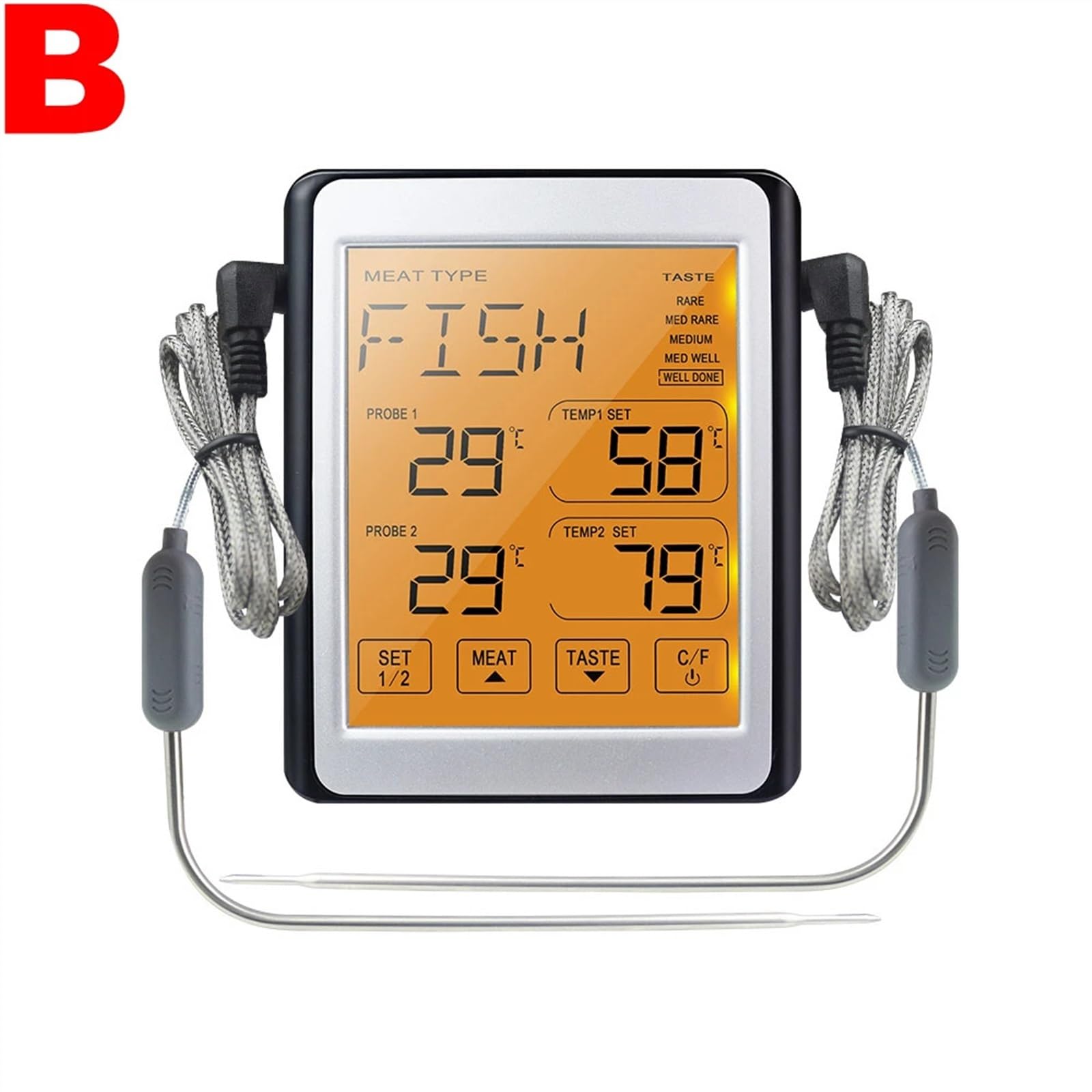 Thermomètre de four à Double sondes, testeur de température de viande BBQ de cuisine, moniteur de cuisson du sucre, thermomètres électroniques numériques for aliments (Color : B)