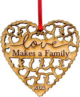 Love Makes A Family Adoption Ornament in Laser Cut Wood - Gotcha Day Gift, Great for Family or Blended Ideas, Comes in a Gift Box