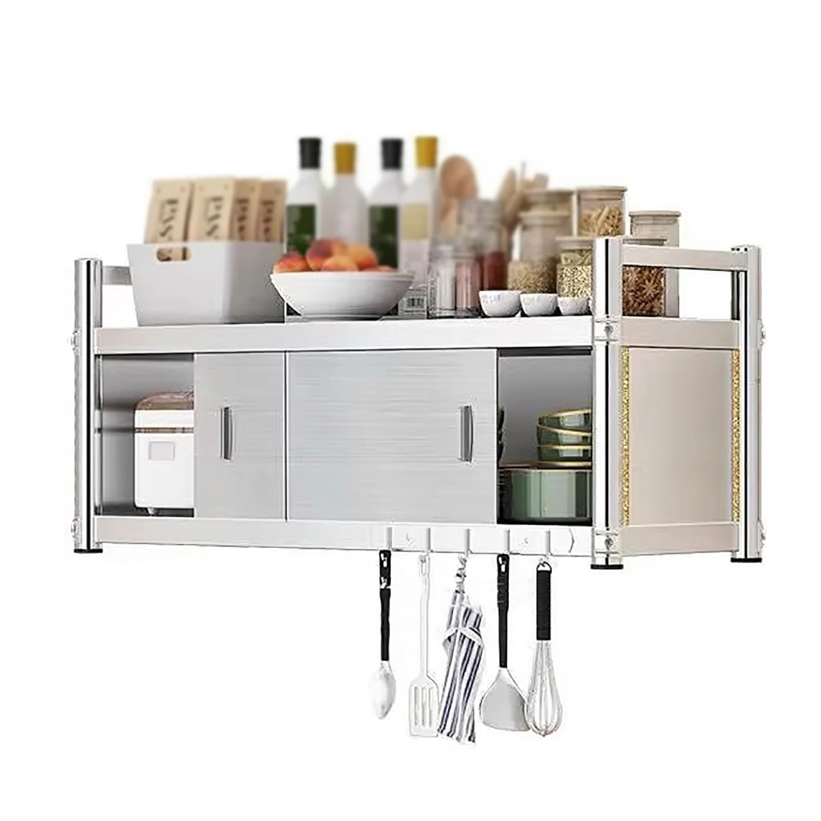 Inless - Armadietto da cucina a parete in acciaio con ante scorrevoli, a 2 ripiani, salvaspazio, per bagno e gas, 80 cm di larghezza x 34,8 cm di profondità x 49,8 cm di altezza
