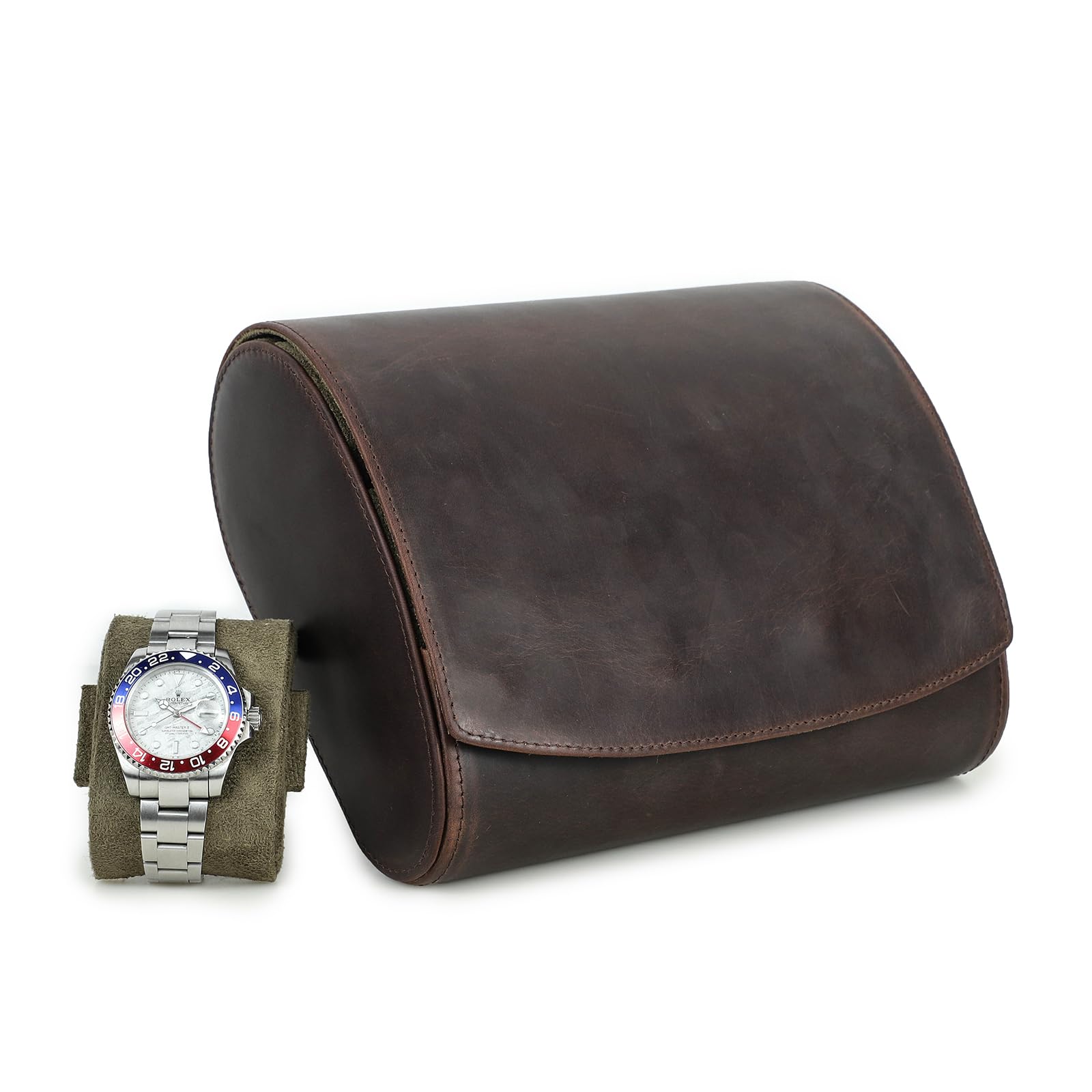 HVMBEUGOS Hiram Watch Storage Case, Genuine Leather Watch Display Box for 6 Watches With Removable Cushion Portable Watch Protective Organizer