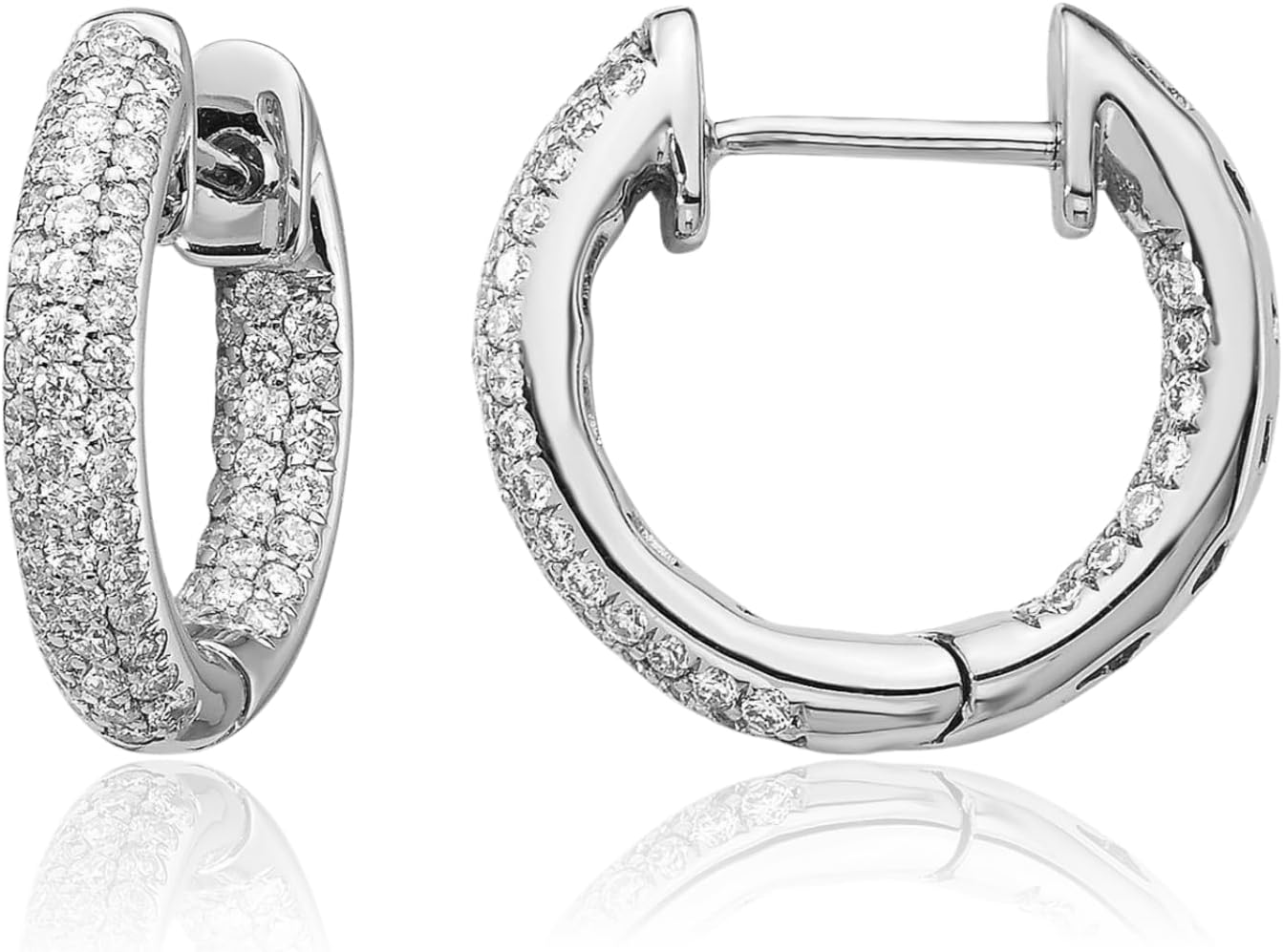 IceCarats 14K Solid White Gold 0.41 carat Diamond Small Huggie Hoop Earrings 13mm 1/2 inch Round Cut, Natural, Prong Set, Snap Back For Her