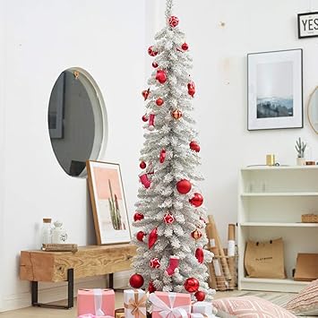 Amazon Co Jp クリスマスデコレーション人工的なクリスマスツリーモミペンシルスリムツリー ヒンジ付きスプルースフルクリスマスツリー プレミアムリアルなpvcクリスマスパインツリーは家の装飾のための金属製のスタンドで取り外し可能 おもちゃ