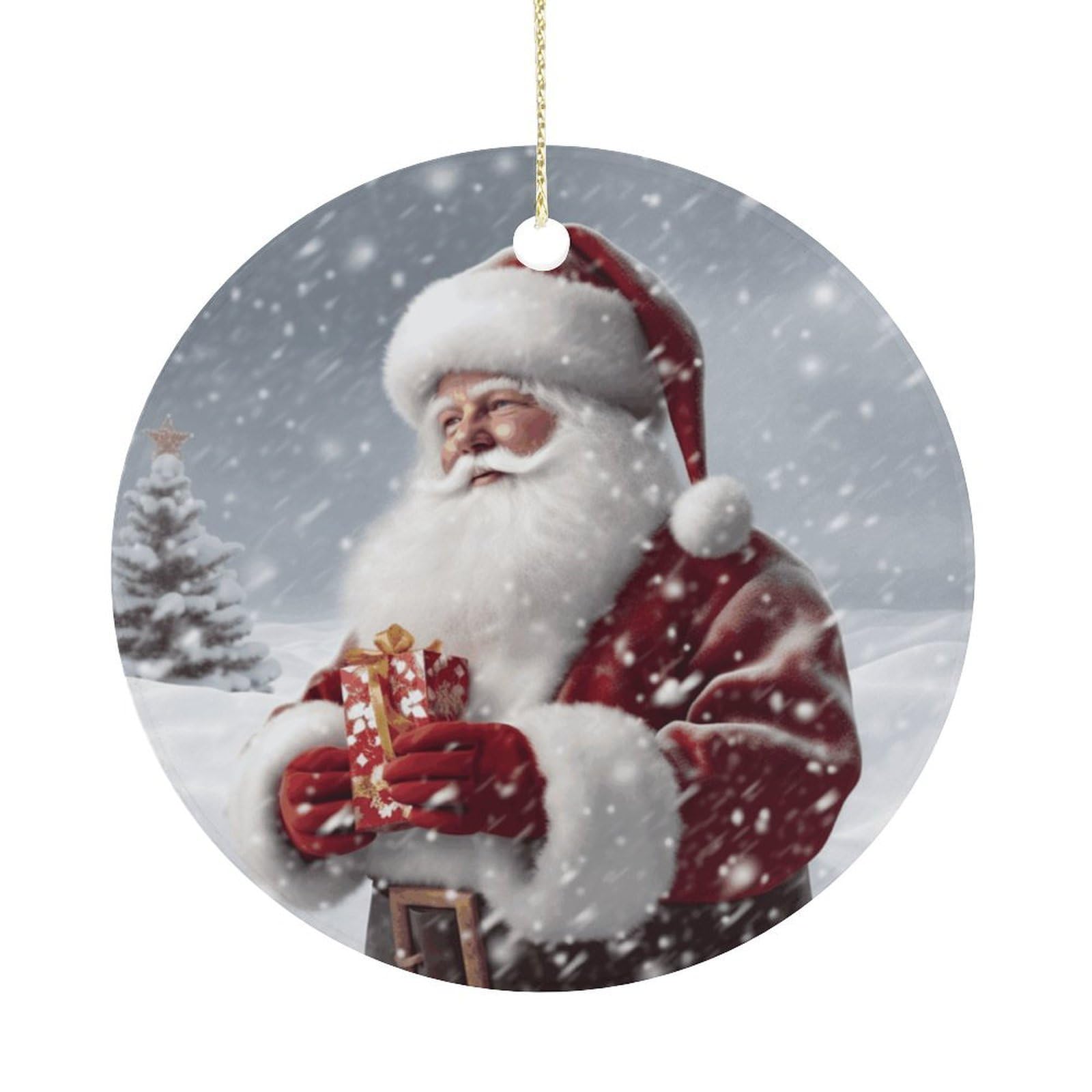 Santa Claus Snow Secenry Christmas Ornaments Colorful Round Ceramic Ornament Christmas Hanging Decor Christmas Tree Decorations Xmas Keepsake for Women Men Xmas Holiday Party
