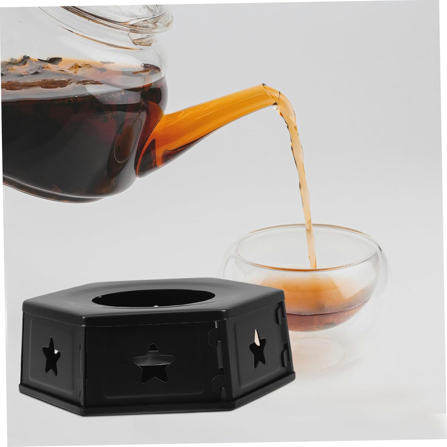 Stainless Steel Teapot Warmer Base Portable Metal Teapot Heater Stand for Household Coffee and Tea Heating with Detachable Black Base