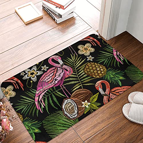 Xtrnly Embroidered Flamingo Tropical Palm Leaves Bath Rugs Mats Door Mat Outdoor Doormat Non Slip Absorbent Bathroom Floor Mat Carpet For Home Kitchen Entrance #TOP1