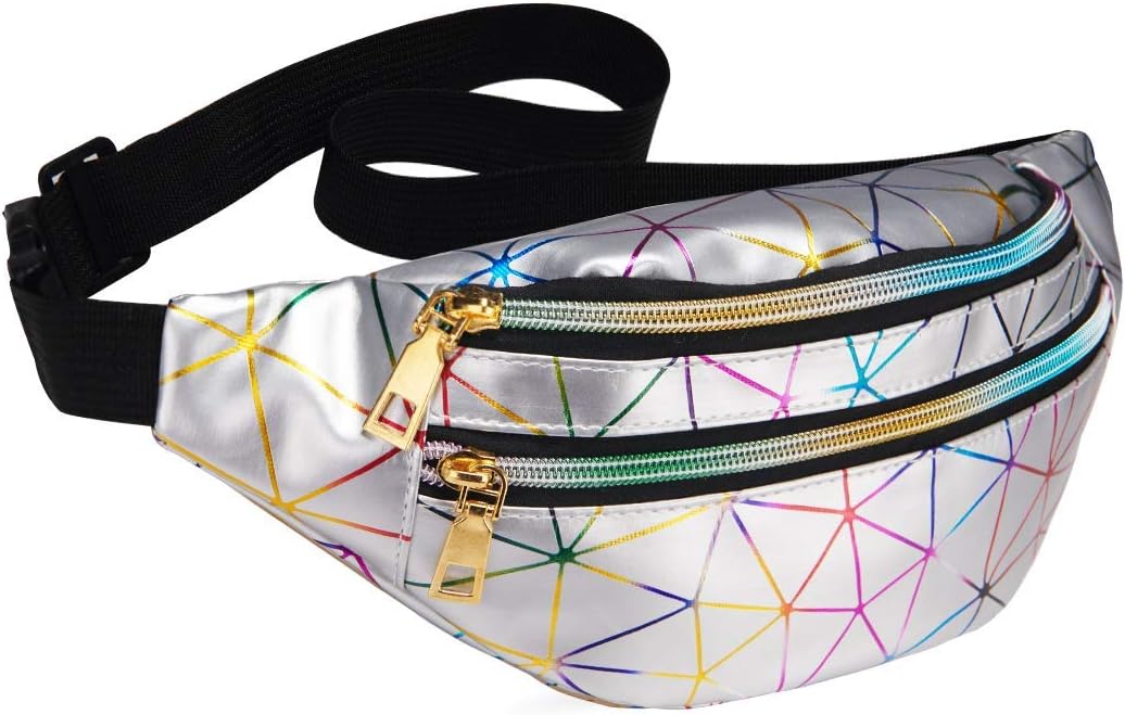 Waist Bag Fashion PU Leather for Women Man Metallic Shiny Bumbags Waterproof for Ladies Festival Fanny Pack Lightweight Hip Pouch Waist Travel Bag Belt Bags