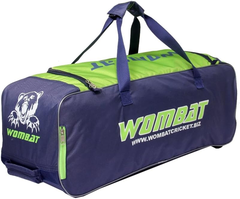WOMBAT Polyester Blue Green Cricket KIT Bag with Wheel/Wheelie Cricket Bag Junior Wheelie Bag