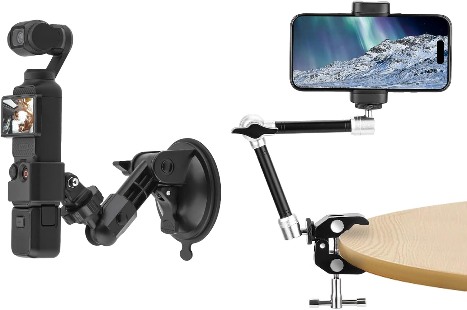 BRDRC Pocket 3 Suction Cup Car Mount & Magic Arm Clamp Bundle with Cold Shoe Adapter for DJI Osmo Pocket 3 Creator Combo Camera Accessories