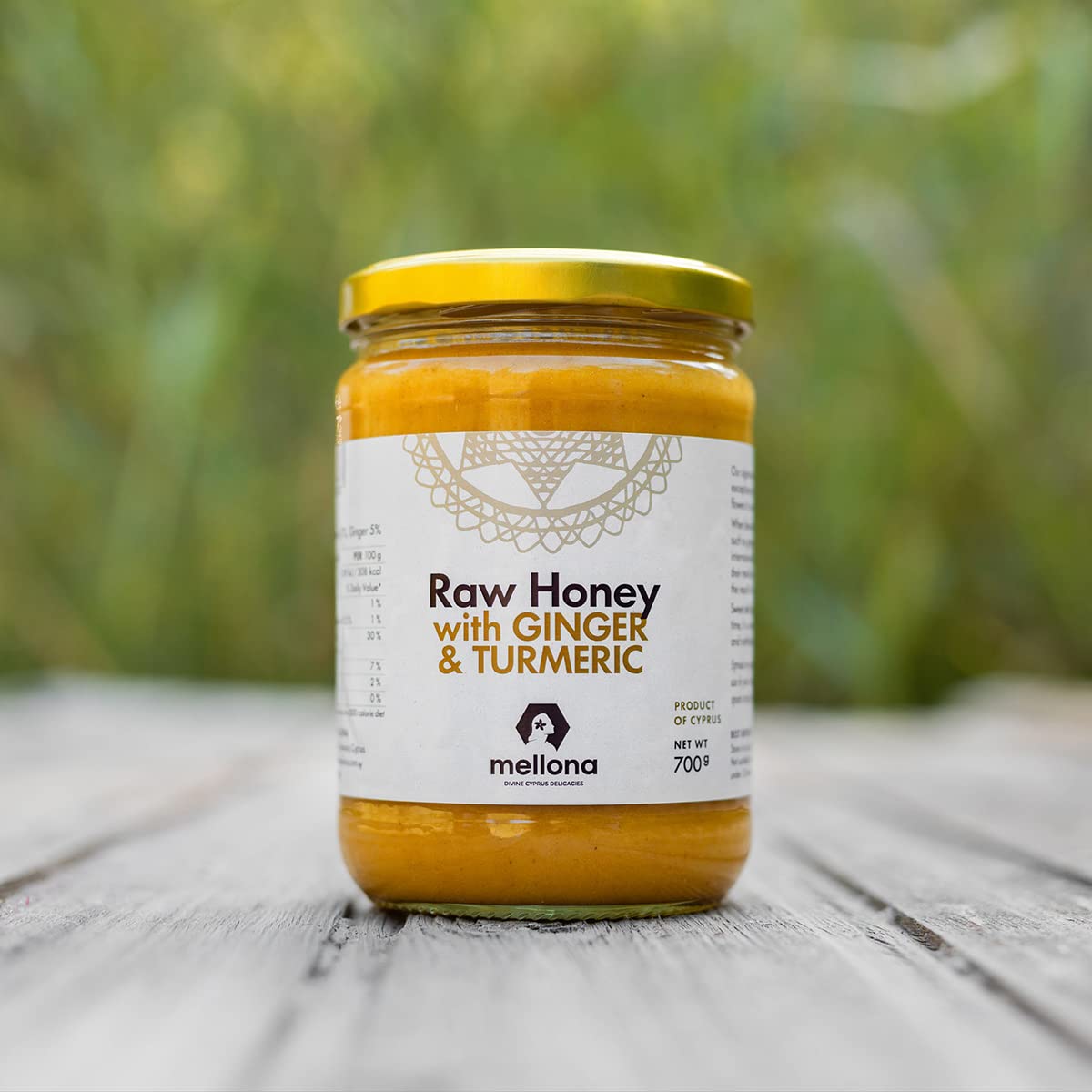 Mellona 100% Raw Honey Unfiltered with Ginger & Turmeric - Natural Honey Raw Unprocessed, Unheated & Unfiltered, No Artificial Additives, Pure Superfood 700 Gram