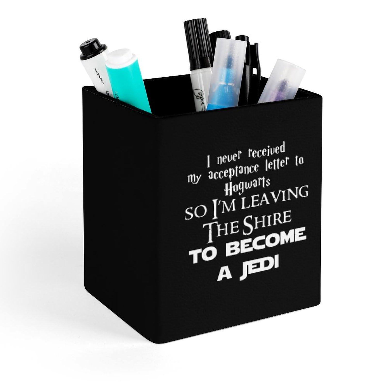 I Never Got My Acceptance Letter Pencil Holder Square Pen Cup Container Leather Desk Organizer Stand for Home Office