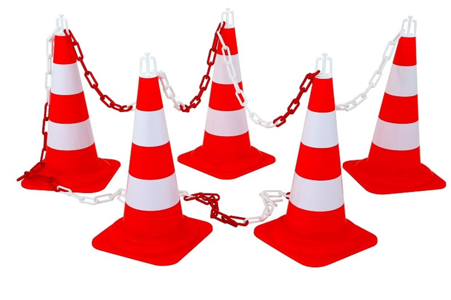 Kit Balisage Provost - 5 Cônes Orange PVC 50 cm + Chaîne Signalisation 7,5 m Rouge et Blanc