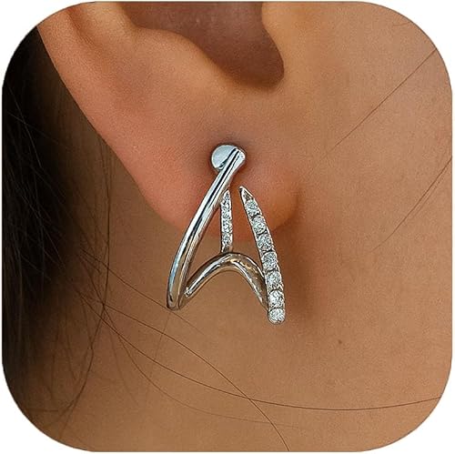 ZENCHEER X-Shape Cubic Zirconia Clip On Earrings for Women, Trendy Gold/Silver C