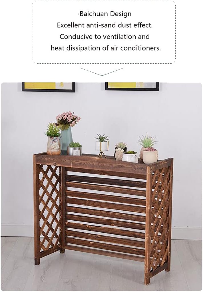 Air Conditioner Cover,Wooden air Conditioner Cover Outdoor air Conditioning Rack Frame Radiator Cover,with Blinds Grid Design,Easy to Care,Windproof and Rustproof, Easy to Install,for Outdoor use