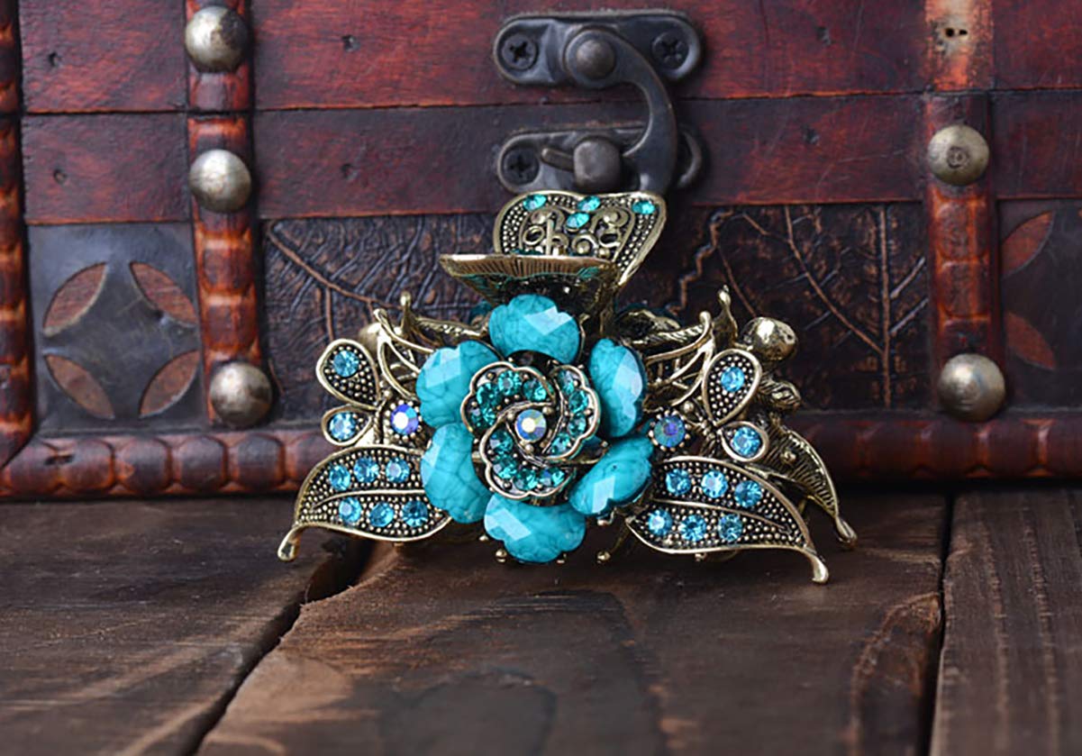 Amazon.com : Women Retro Rose Flower Hair Claw Imitation Turquoise