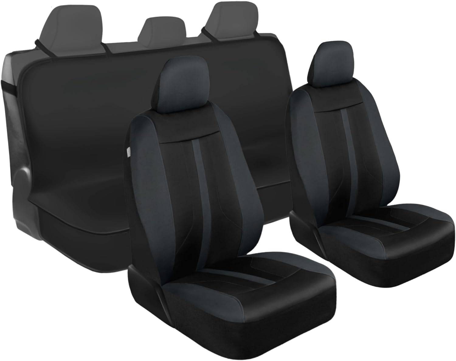 Motor Trend Front & Rear Car Seat Covers Full Set - Charcoal Cloth Bucket Seat Covers for Front Seats + Waterproof Rear Split Bench Cover – Universal Fit for Car Truck SUV Van Interior Protection
