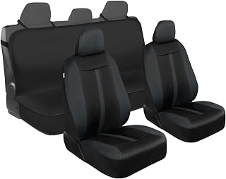 Motor Trend Front & Rear Car Seat Covers Full Set - Charcoal Cloth Bucket Seat Covers for Front Seats + Waterproof Rear Split Bench Cover – Universal Fit for Car Truck SUV Van Interior Protection