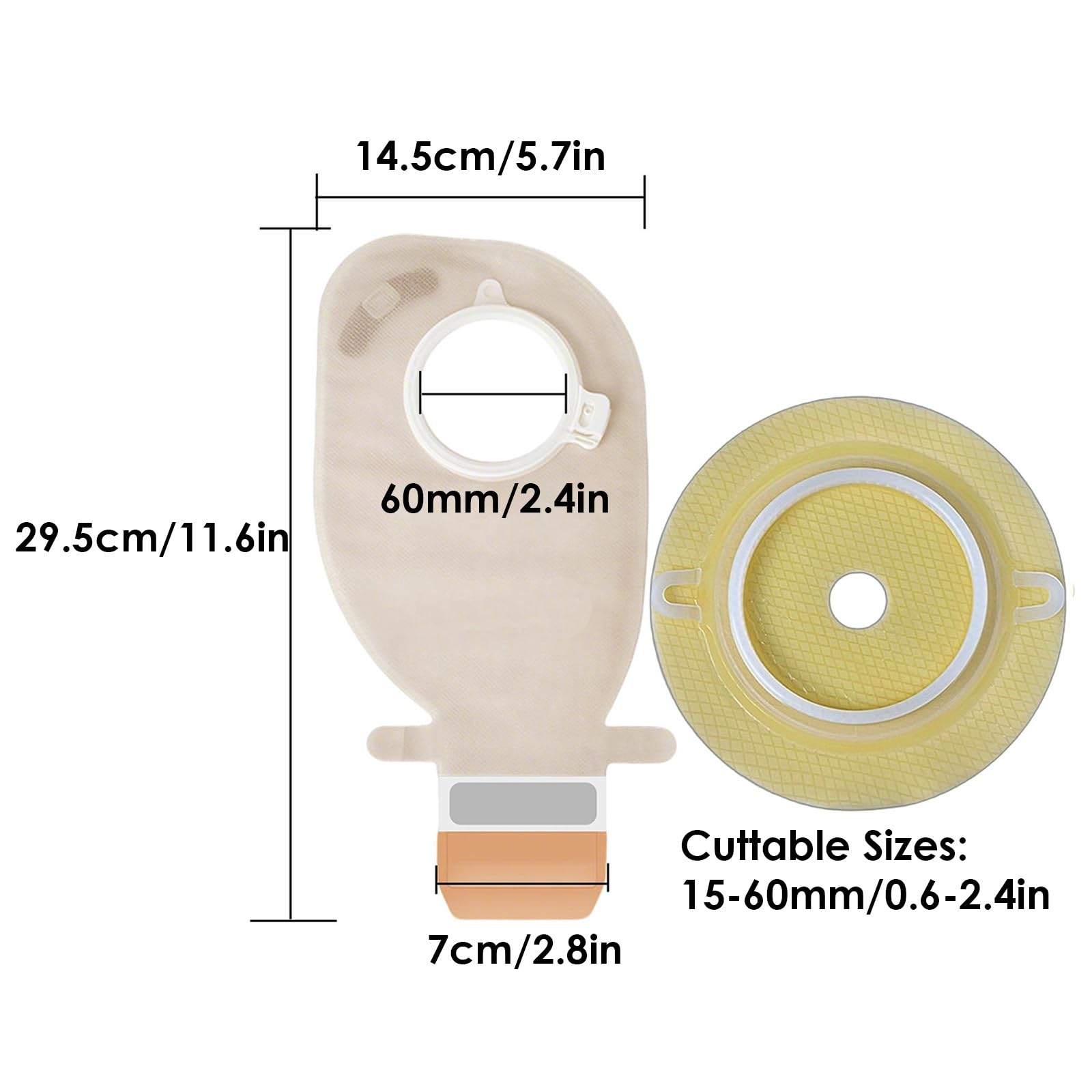 15 Suministros para Ostomía, Bolsas de Colostomía de Dos Piezas, Bolsa de Ostomía Drenable para el Cuidado del Estoma de Ileostomía, Recortable a Medida de 15-60 Mm (10 Bolsas+5 Barreras)