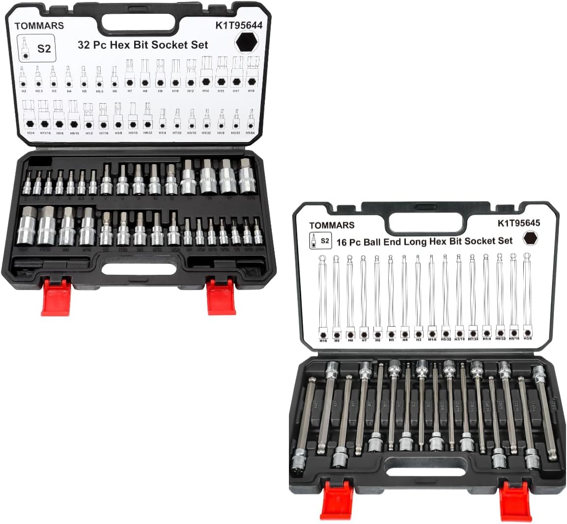32-PC Hex Bit Socket Set and 16-Pc 3/8 Inch Drive Ball End Long Hex Bit Socket Set