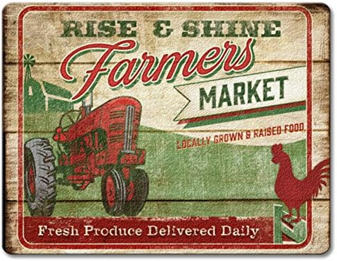 Rise and Shine Farmers Market Farm Fresh Glass 10 Inch Kitchen Bar Cutting Board by Highland Graphics