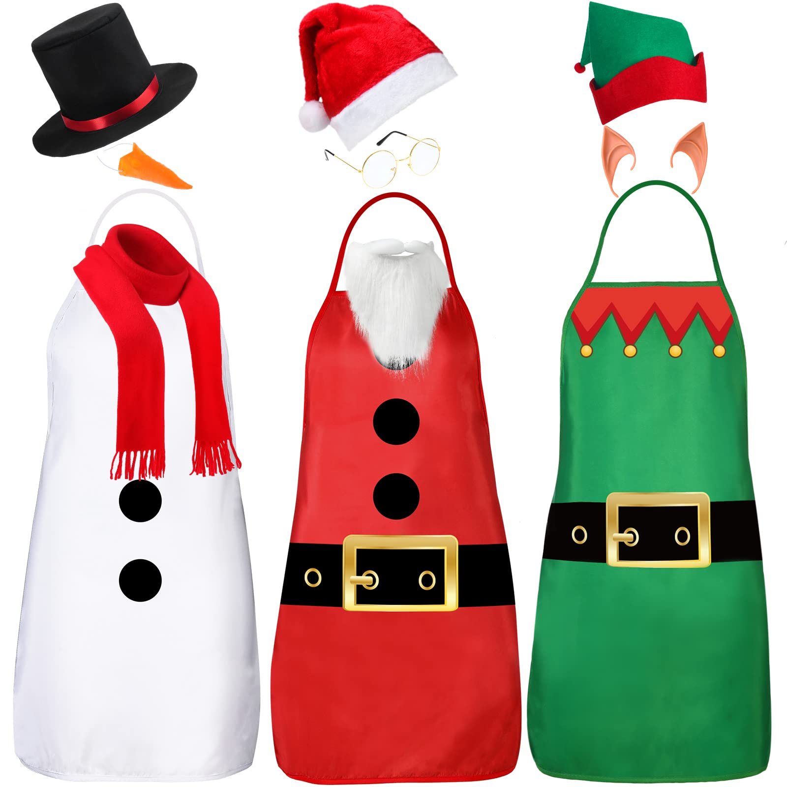 Haysandy 3 Set Christmas Apron and Hat Christmas Party Costume Funny Snowman Santa Claus Elf Cosplay Character Costume Kit