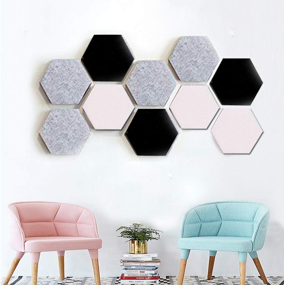 Felt Hexagon Bulletin Board Tiles Set w/Sticky Back, Pin Board Cork Board Memo Board of Hexagon Felt Pads Keep Collections Notes Photos Goals Pictures Drawing Colorful Foam Wall Decorative (B Set)
