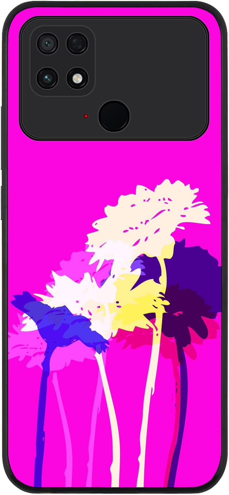 Stylizedd Rugged Black edge case for Xiaomi Poco C40, Slim fit Soft Case Flexible Rubber Edges Anti Drop TPU Gel Thin Cover - Bleeding Flowers (Pink)