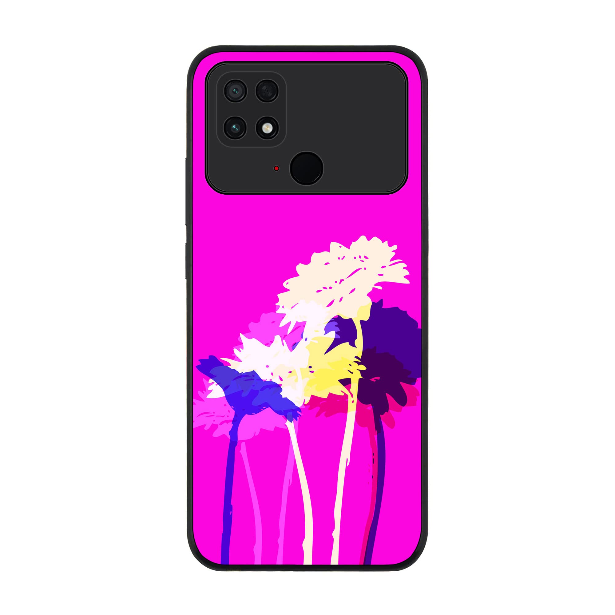 Stylizedd Rugged Black edge case for Xiaomi Poco C40, Slim fit Soft Case Flexible Rubber Edges Anti Drop TPU Gel Thin Cover - Bleeding Flowers (Pink)