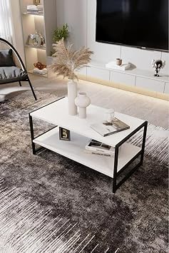Modern &  k Orta Sehpa Metal  er eve ile Dayan kl  Tasar m, Minimalist ve Fonksiyonel, Salon,Ofis Beyaz