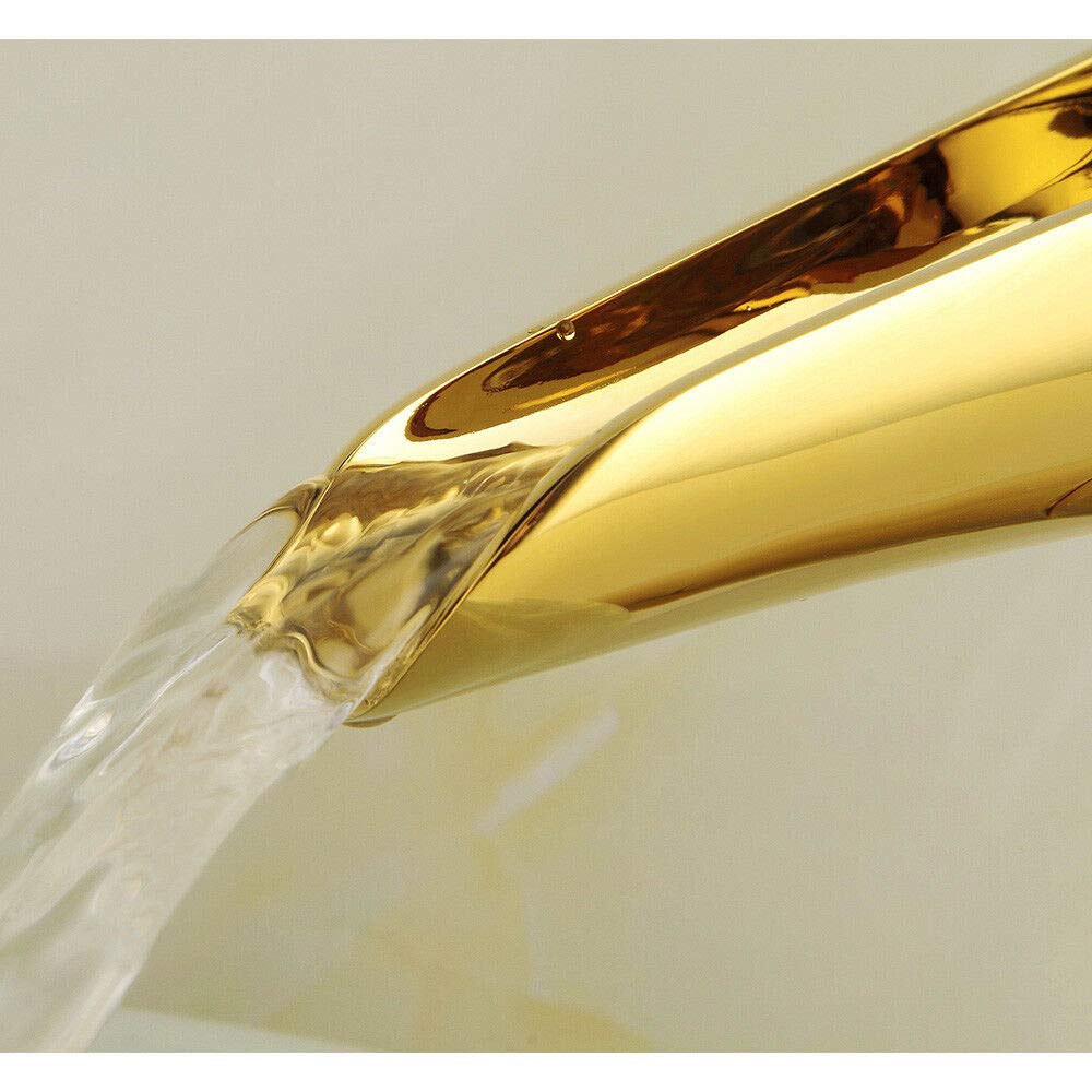 Rubinetto per lavabo a cascata, rubinetto da bagno, in ottone dorato.
