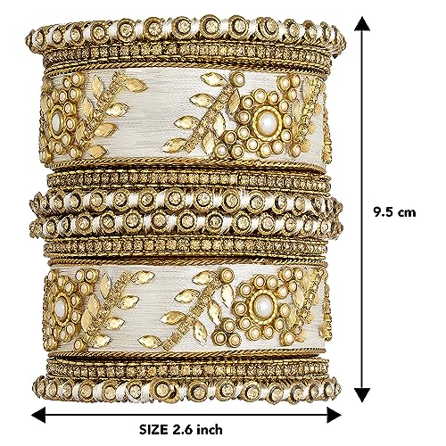 Image of Peora Silk Thread Kundan & Stone Studded Chuda Bangles Set Gift for Women