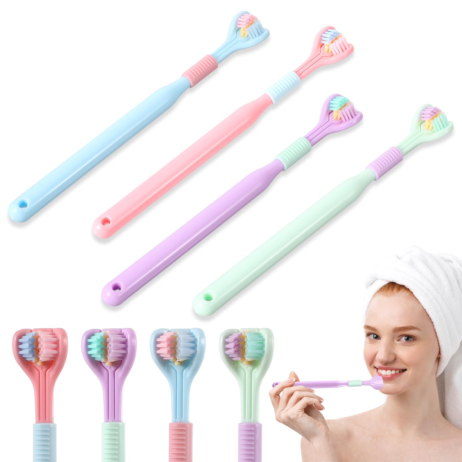 子供用歯ブラシ 4本セット カラフル Amazon | LLOUSSAK 4本パック 3面歯ブラシ 大人用 カラフル 三方