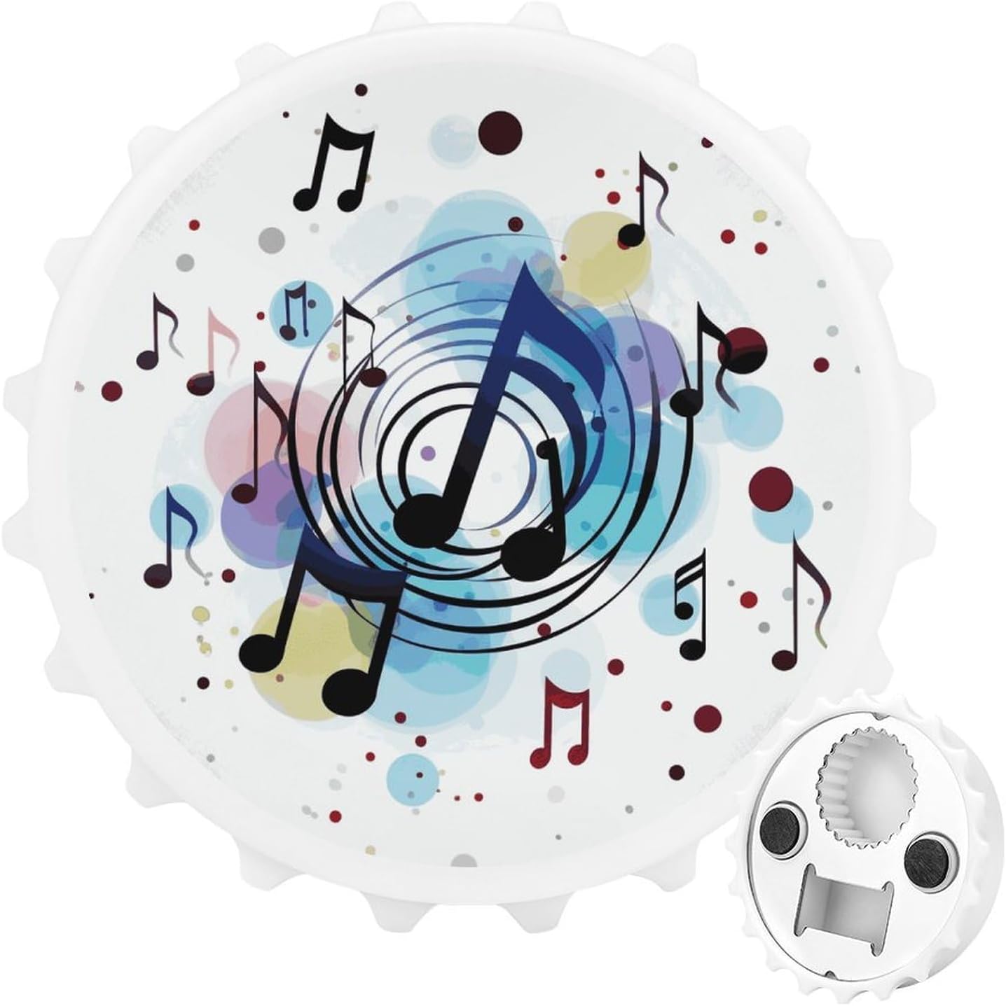 Round Music Note Magnetic Bottle Opener for Fridge White