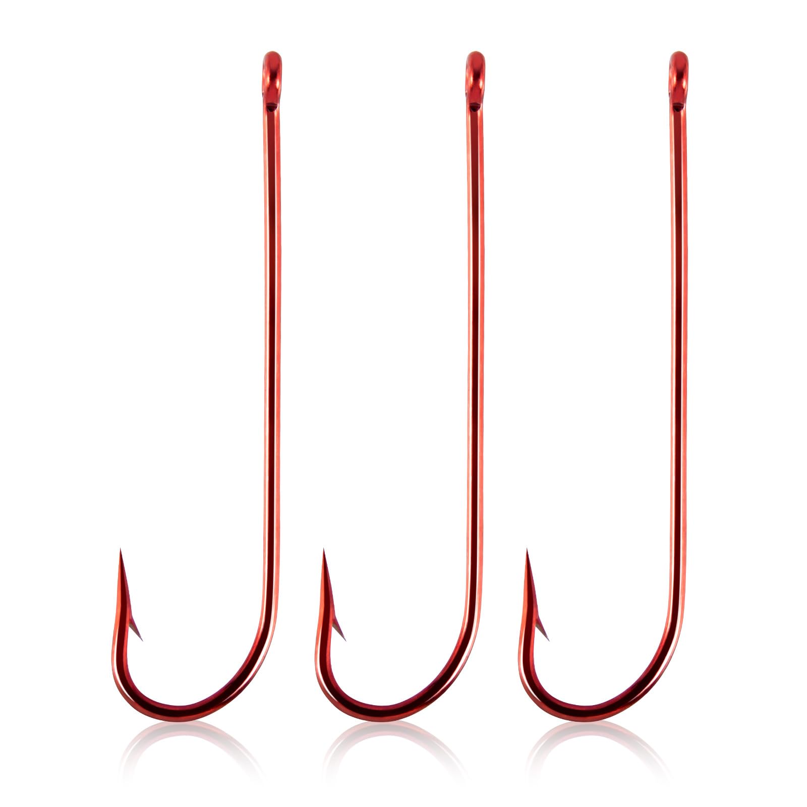 Dr.Fish 100 Pack Aberdeen Hooks Red Freshwater Fishing Hooks Extra Long Shank Light Wire Offset Bass Crappie Bream Panfish Bluegill #6